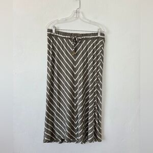 French Laundry Sage Green Stripe Maxi Skirt Jersey Knit Comfy Casual Gold L